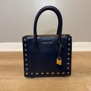 Michael Kors Mercer Navy Blue Gold Star Studded Handbag Limited Edition